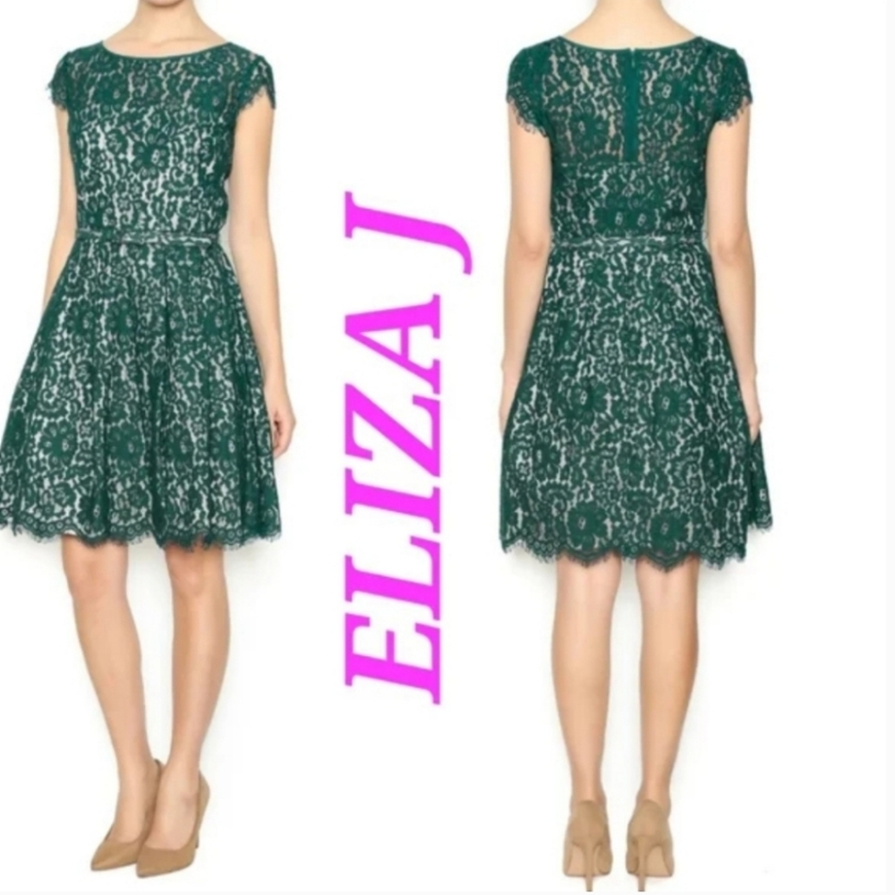 Eliza J BELTED LACE Scallop princess DRESS